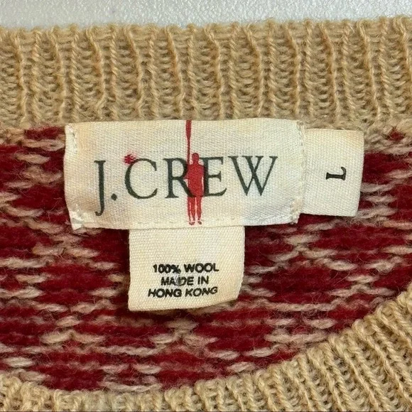 VTG J.CREW Oarsman Red Geometric Diamond Fisherman Wool Crewneck Sweater Men's L